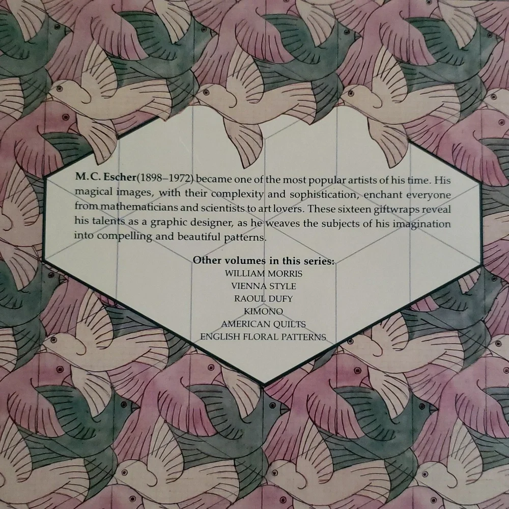 Vintage 80s Book of M.C. Escher Art Gift Wraps with Bird Pattern and 15 More